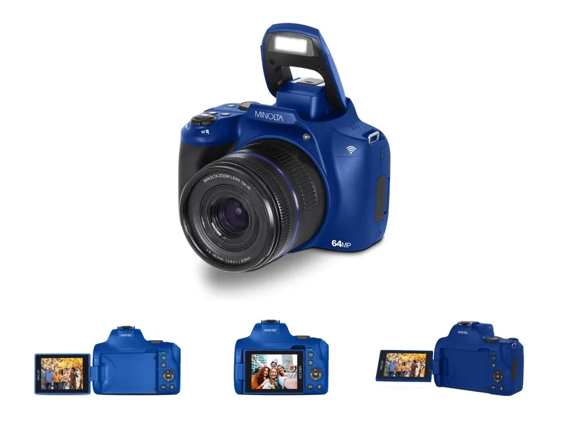 Minolta 64Mp/4K Ultra Hd 10X Optical Zoom Bridge Camera - Blue