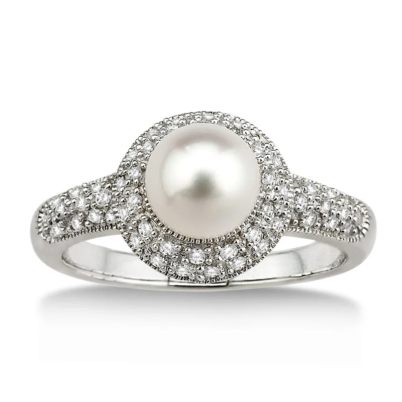 Jilco Inc Diamond & Pearl Ring - Size 9