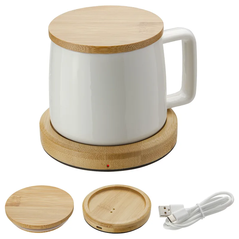 Bamboo Mug Warmer with 8 oz Ceramic Mug view 2