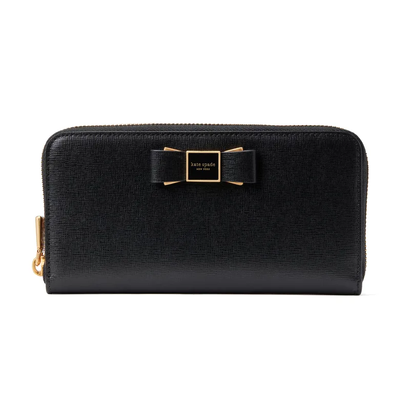 kate spade new york Morgan Bow Embellished Zip Around Continental Wallet - Black