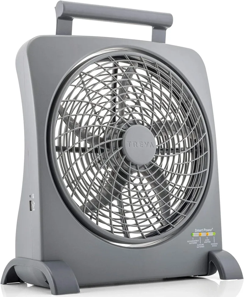 Treva 10" Rechargeable Portable Fan Smart Power Air Circulator Plug-In Ac Adapter Battery Powered