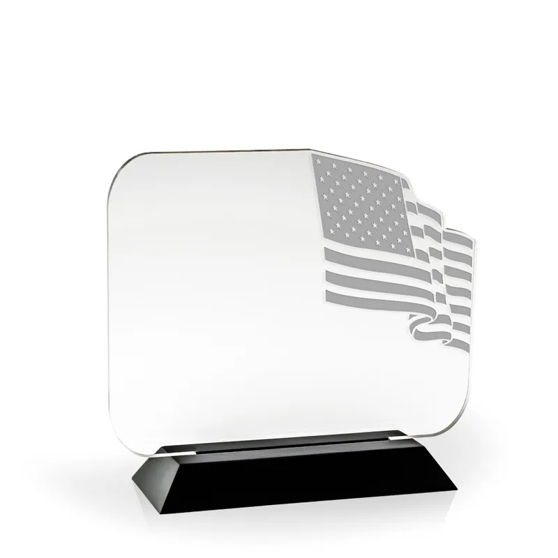 American Flag Award with Black Wood Base - Engraved view 2