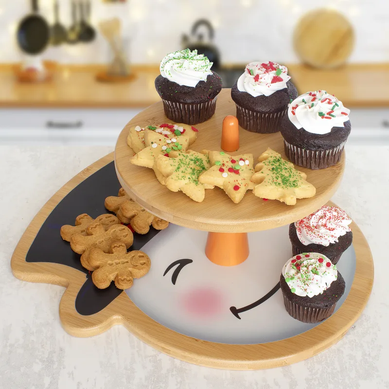 Snowman Bamboo 2-Tiered Serving Stand view 4