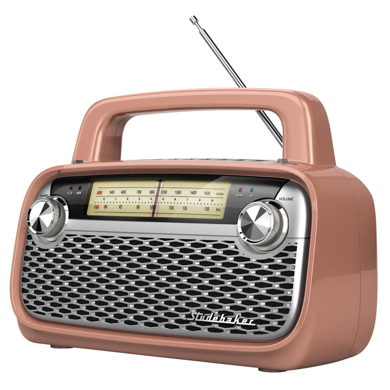 Studebaker Am/Fm Portable Radio w/Bluetooth And Built In Rechargeable Battery - Rose Gold