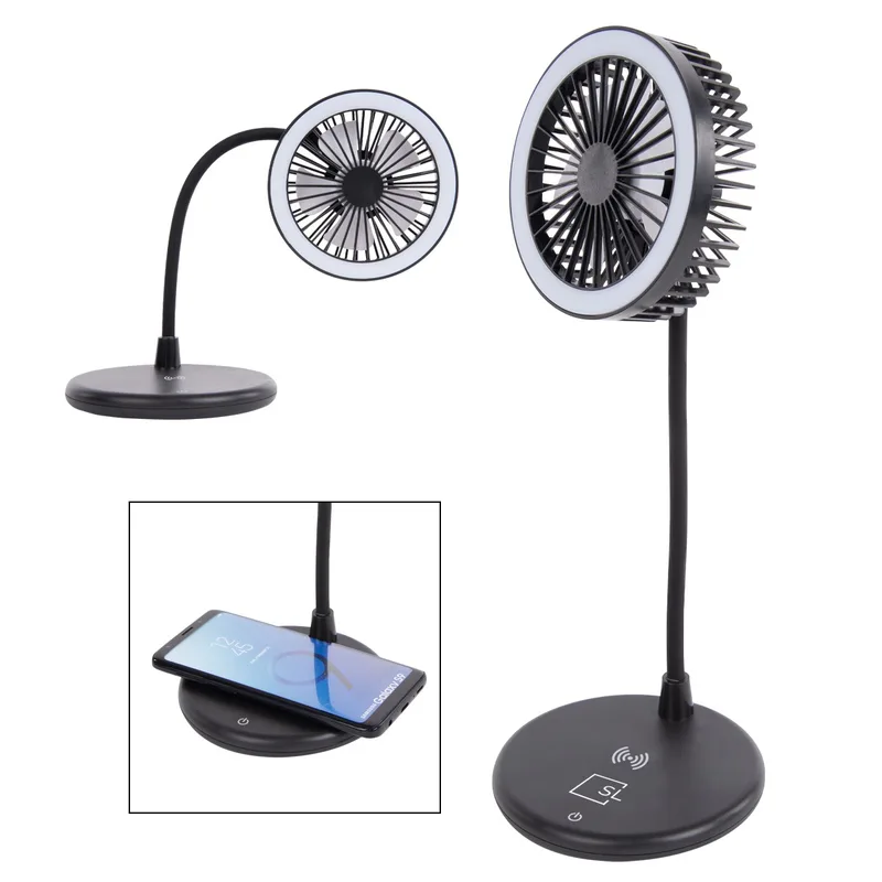 Desktop Fan With Ring Light & Wireless Charger view 2