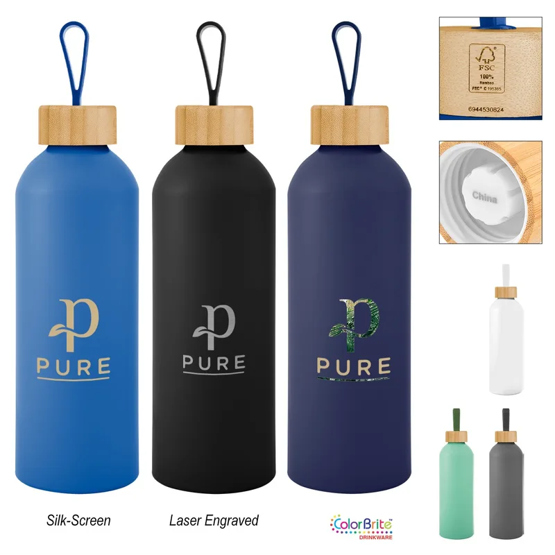 25 Oz. Blaire Recycled Aluminum Bottle With Bamboo Lid And Carry Handle view 2
