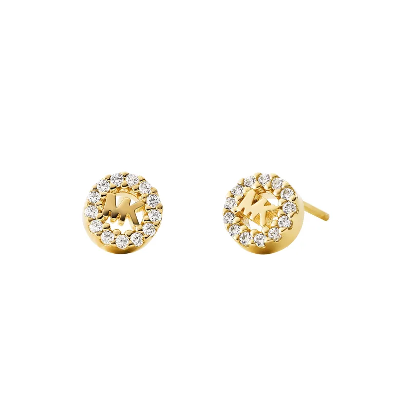 Michael Kors Gold-Plated Sterling Silver Mk Logo Crystal Stud Earrings