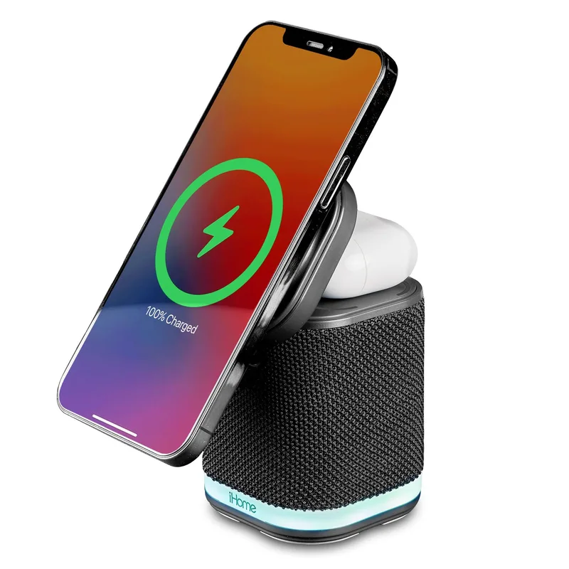 iHome Power Tower Dual Bt Charging Speaker W/ Mood Light Dark Gray