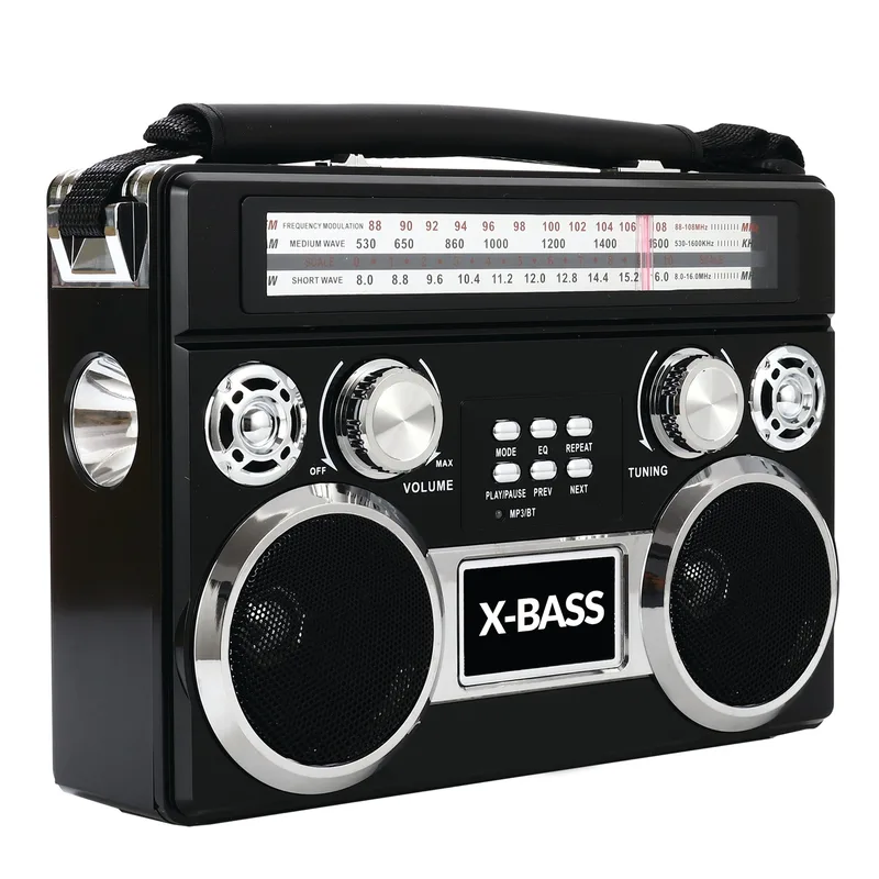 Supersonic Portable 3 Band Radio W/ Bluetooth & Flashlight Black
