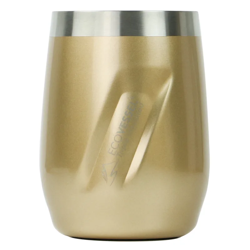 EcoVessel Port 10 Oz Trimax Triple Insulated Wine Cup/Rocks Glass W/Tritan Lid - Gold Dust