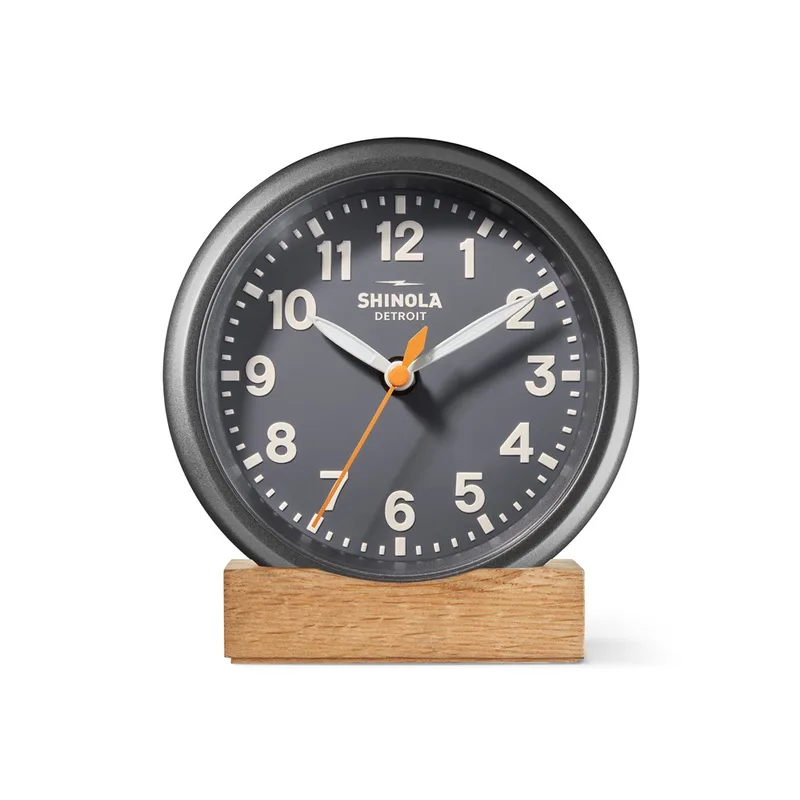 Shinola The Runwell 6" Desk Clock - Gunmetal/Gray