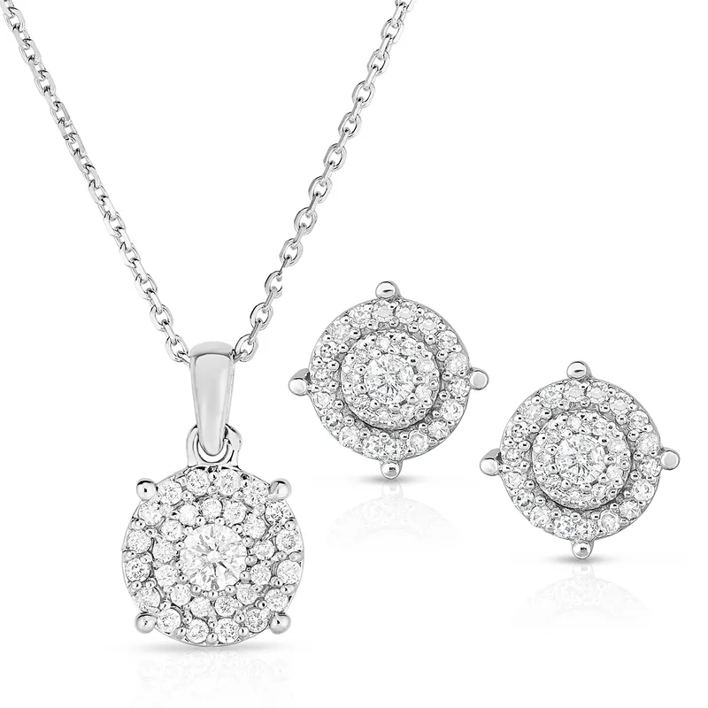 Jilco Inc Cluster Diamond Earring And Necklace Set