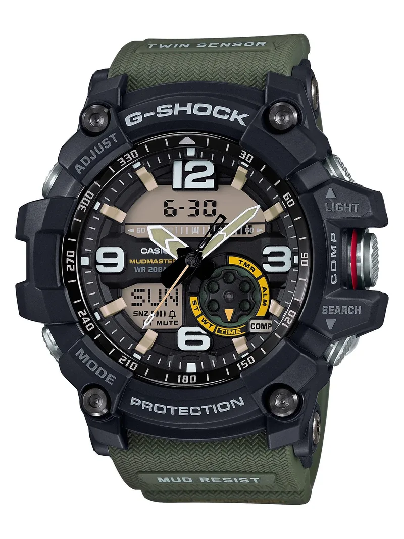 G-Shock Mens Mudmaster Analog/Digital Green Cloth Band Watch Black Dial