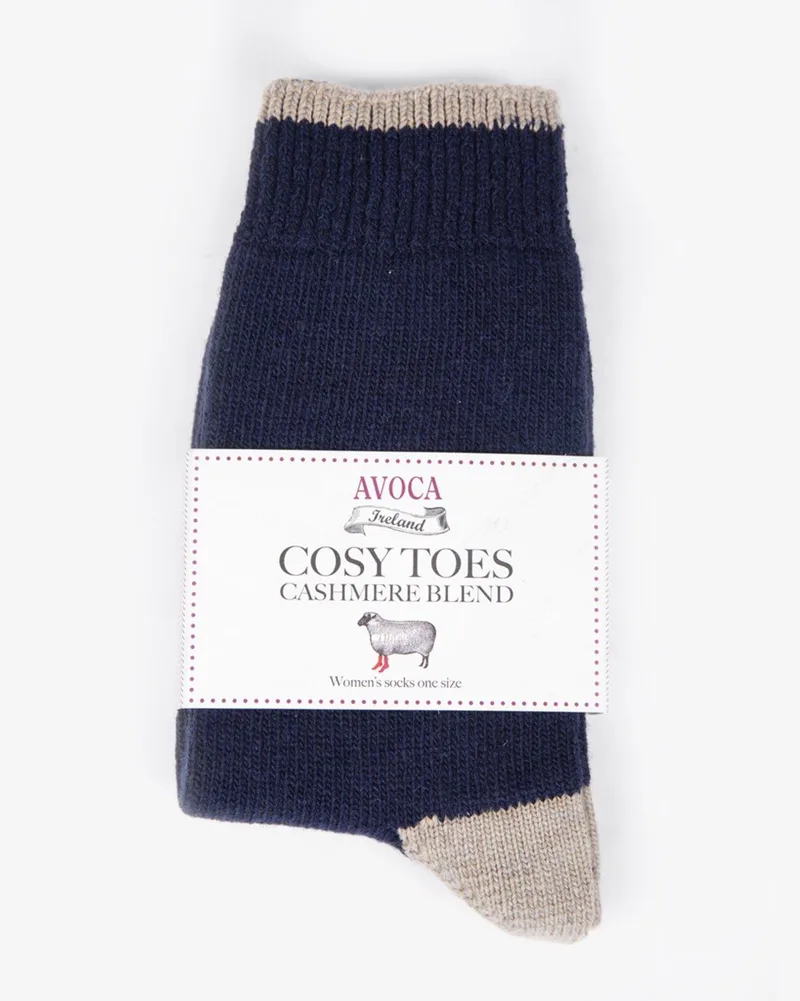Avoca Women's Cosy Toe Socks - Navy Blue/Beige
