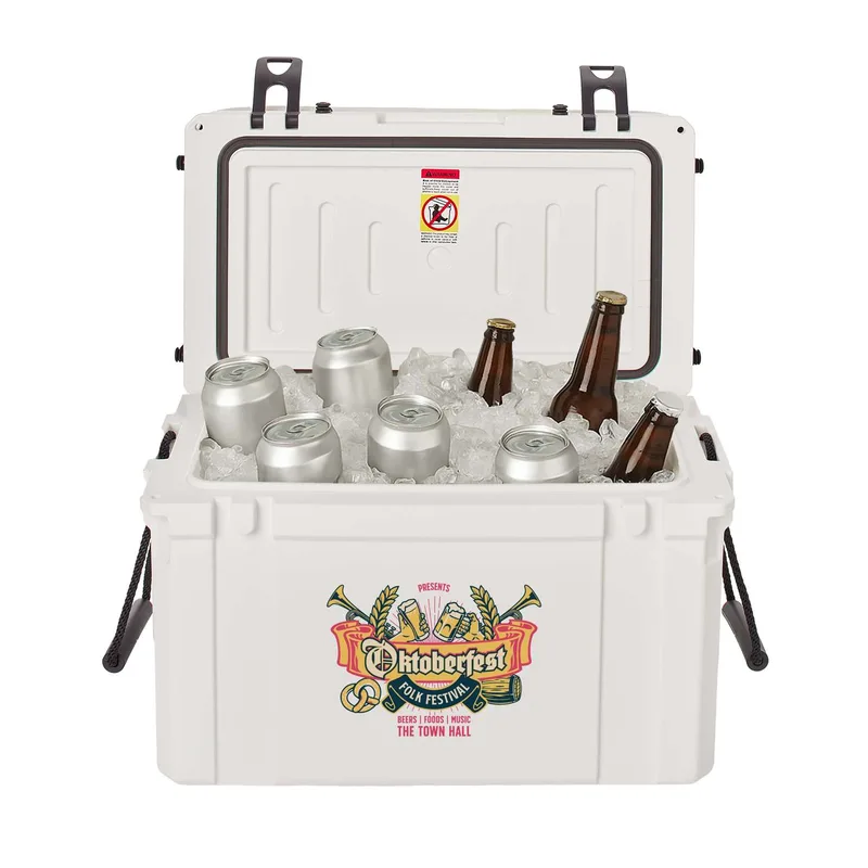 45L Bench Cooler, Front and Cushion Imprint view 3