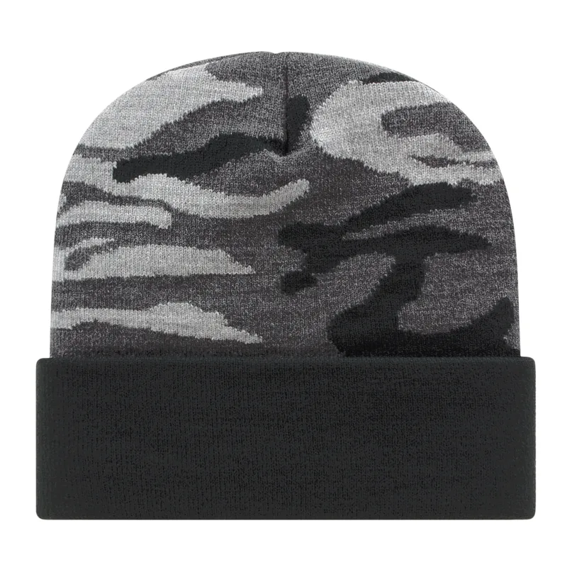 Urban Camouflage Knit Cap with Solid Color Cuff view 2