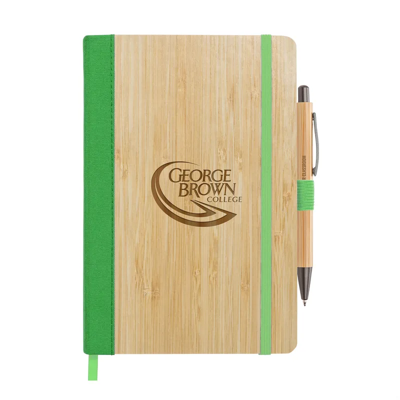 Notebook & Clicker Pen, Green / Gun Metal