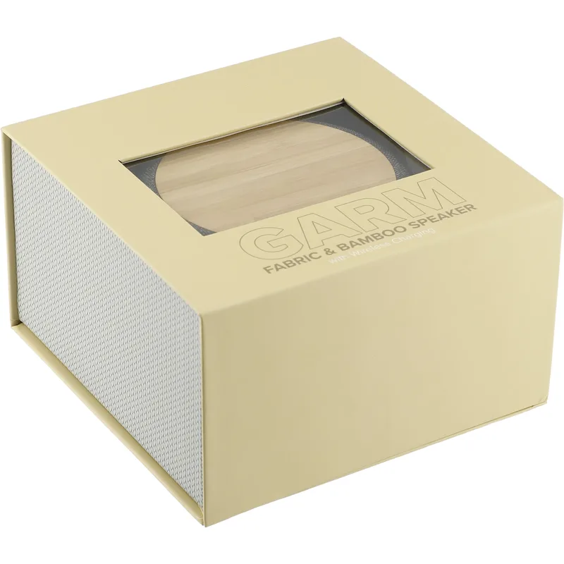 Wireless Charging Garm Fabric & Bamboo Bluetooth Speaker view 2