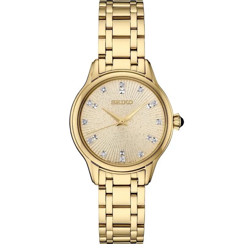 Seiko Watch Diamonds Sgp Quartz Champagne Dial