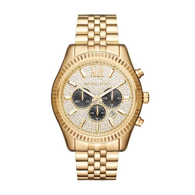 Michael Kors Mens Lexington Multi-Dial Gold-Tone Ss Watch Crystal Dial