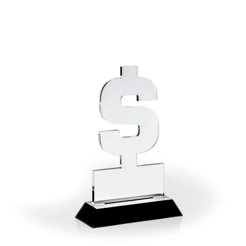 Dollar Sign Award with Black Wood Base - Engraved view 2