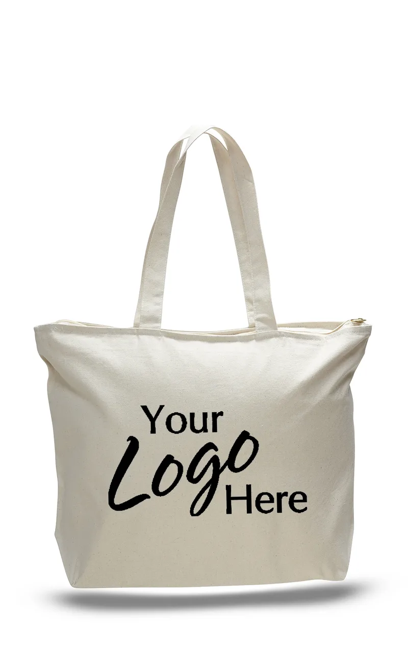 Canvas Zipper Tote Bag w/5" Gusset (20"x15"x5") view 2