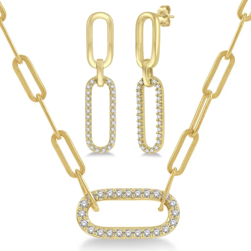 Jilco Inc Diamond Paperclip Earring And Necklace Set - Yellow Gold