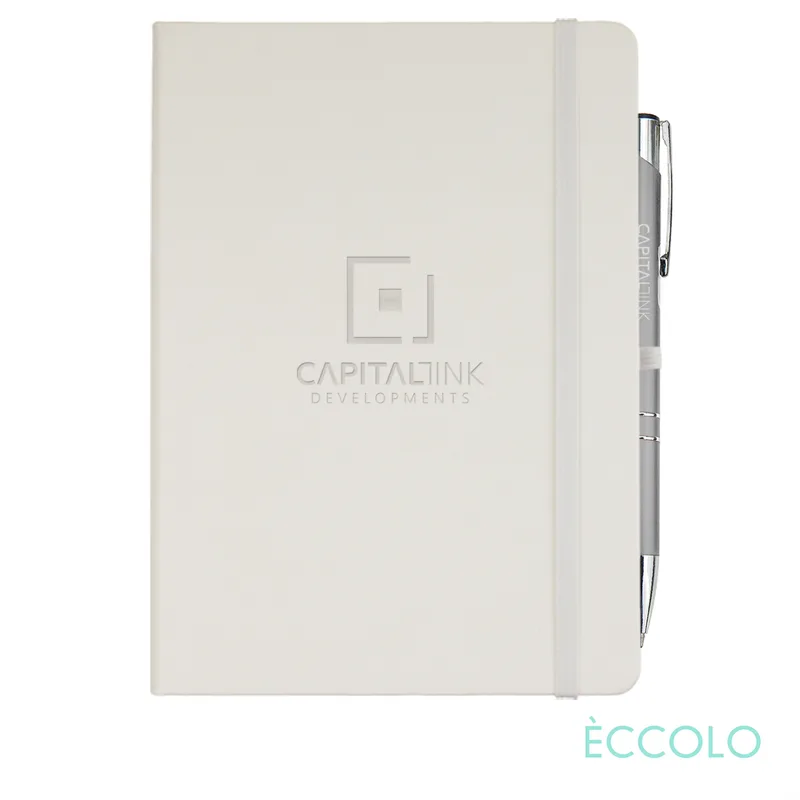 Journal & Clicker Pen, White/Silver
