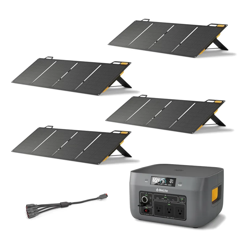 BioLite Solar Generator "Max" Kit - Basecharge 1500 (4) Solarpanel 100 Chaining Cable