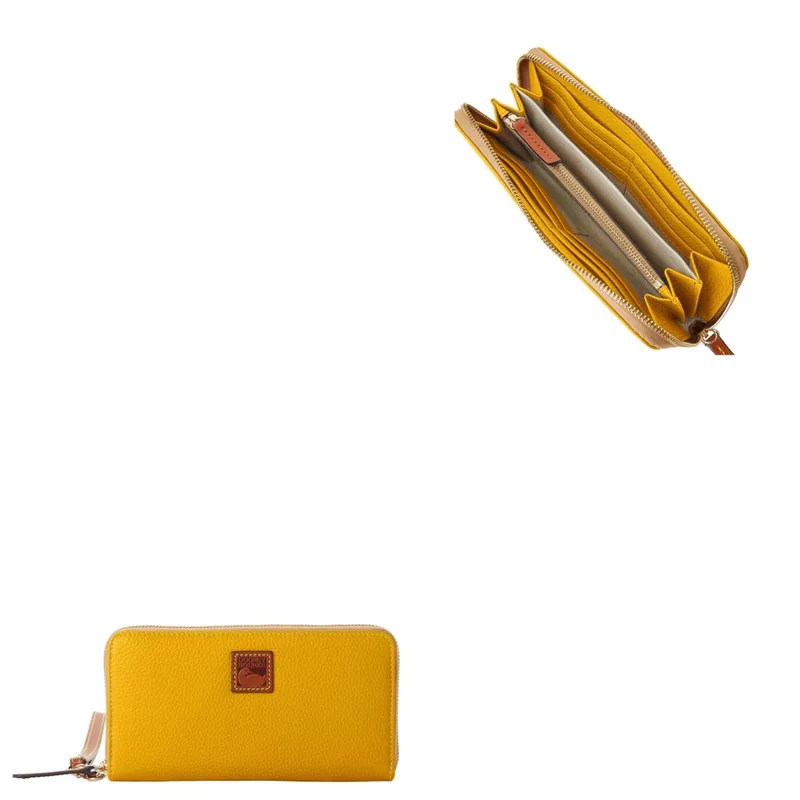 Dooney & Bourke Pebble Grain Large Zip Around Wristlet - Mustard Yellow