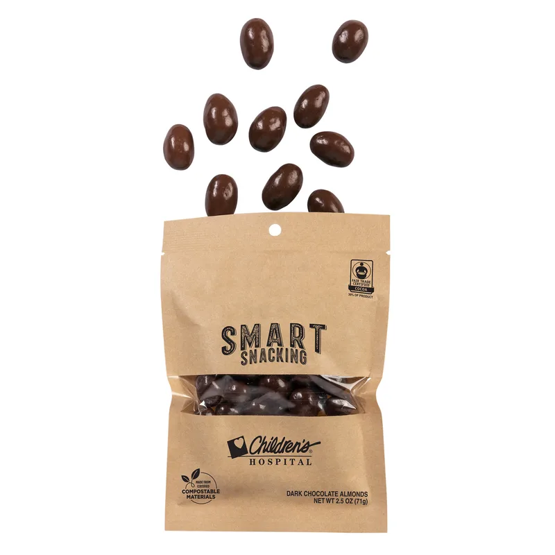 Fair Trade Dark Chocolate Almonds in Eco Kraft Pouch view 2